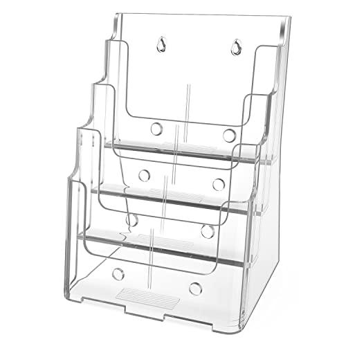 MaxGear Acrylic Brochure Holder 8.5 x 11 inch, 4 Tier Clear Literature Organizer Magazine Stand Display with Removable Divider for 4 x 9 inch Brochures, Pamphlet, Wall Mount or Countertop, 1 Pack