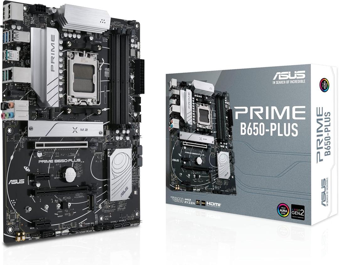 ASUS Prime B650-PLUS AMD B650 AM5 Ryzen Desktop 9000 8000 and 7000 ATX Motherboard, DDR5, PCIe 5.0 M.2, 2.5Gb LAN, DP, HDMI, SATA 6Gbps, USB 3.2 Gen 2 & 1 Type-C, BIOS Flashback, USB4 Support