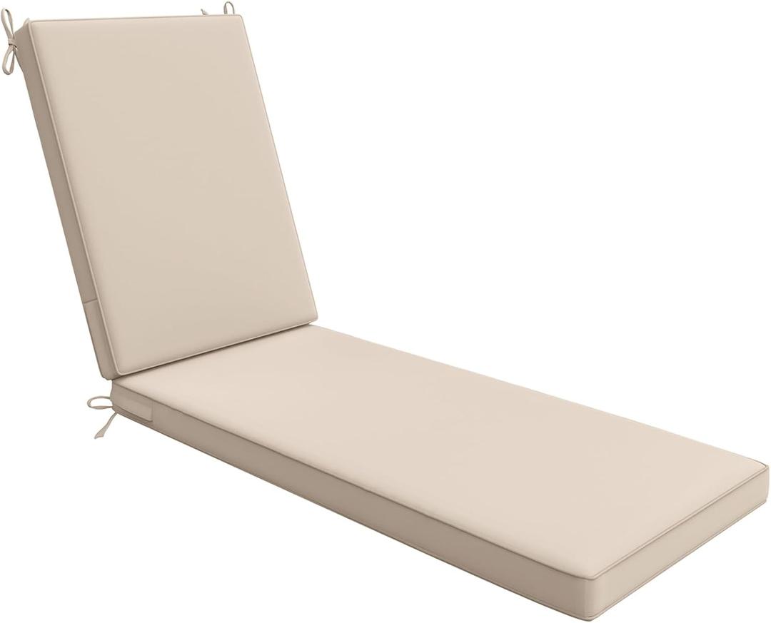 AAAAAcessories Outdoor Chaise Lounge Cushions, Waterproof, Fade-Resistant Patio Furniture Replacement Cushions, 74" x 23" x 3", Sandstone Beige