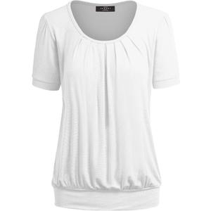 Made By Johnny Women's Scoop Neck Short Sleeve Pleated Front Blouse Tunic Top Plus Size (Large, Wt1175_white)
