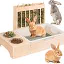 3 in 1 Extra Large Rabbit Hay Feeder with Litter Box, Wooden Bunny Toilet, for Large and Medium-Sized Dwarf Rabbit, Guinea Pig, Chinchillas, Hamster, Ferret, Other Animals (Enormous, brown)
