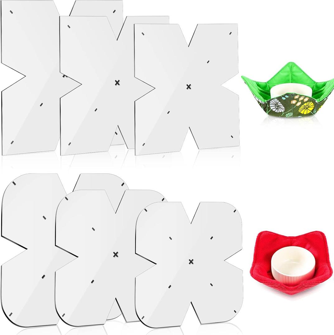 Flutesan 6 Pcs Bowl Cozy Template for 8 Inch, 10 Inch, 12 Inch Acrylic Bowl Wrap Batting Quilting Cutting Stencil DIY Craft (Simple Edge)