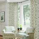 Olive Floral Linen Curtains for Living Dining Room 86 Inch Length 2 Panels Green Poppy Botanical Flower Pattern Printed Curtains Back Tab Semi Sheer Farmhouse Decor French Country Drape for Bedroom, 52"W x 86"L (Pack of 2)
