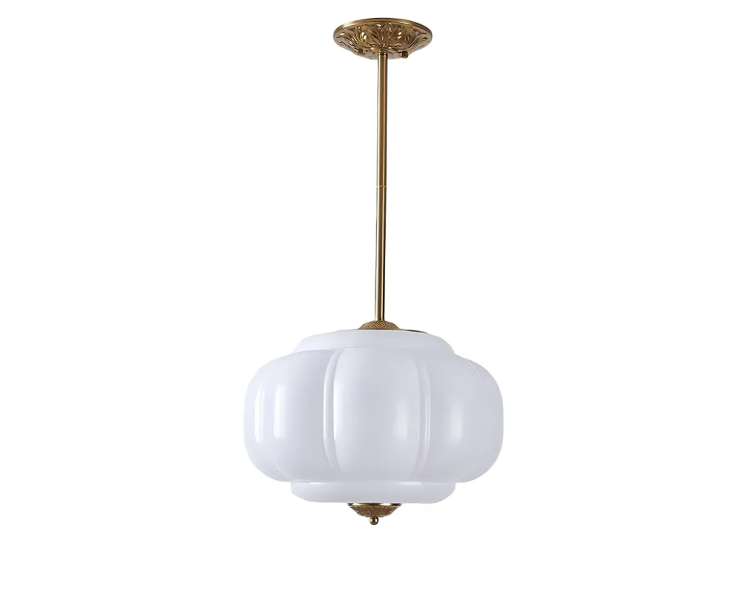 LIGHTLAND Milk Glass Chandelier, 15 Inch Metal Glass Semi Flush Mount Ceiling Light for Kitchen, Corridor, Bedroom, Dining Room (White)