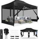COBIZI 10x15 Canopy Tent, Heavy Duty Pop up Canopy with Sidewalls, Waterproof Easy Setup Canopy with Mosquito Netting, Outdoor Instant Screen Tents for Parties, Wedding, Backyard with Carry Bag, Black