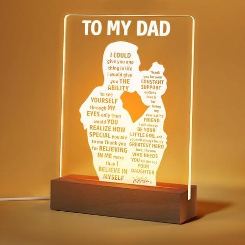 Viwoody DIY to My Dad Fathers Day Night Light, Daughter's Message Acrylic LED Night Light, Fathers Day Christmas Birthday Gifts, Gift for Dad Grandpa from Daughter, Gift for Him Set of 4
