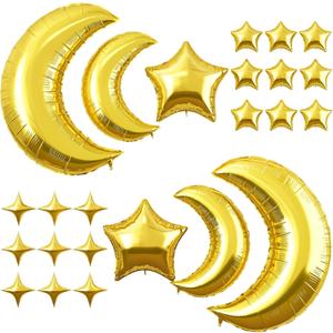 Star and Moon Balloons New Years Balloons 36 Inch Metallic Gold Moon Foil Balloon 18 10 In Gold Star Shaped Balloon for Happy New Year Eve Ramadan Eid Baby Shower Wedding Birthday Party Decor