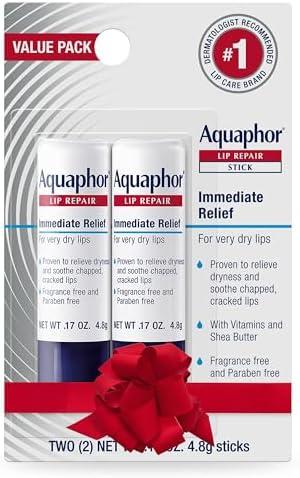 Aquaphor Lip Repair Stick, Moisturizing Lip Balm Pack, Relieves Dryness, Holiday Gifts for Self Care, 0.17 Oz Stick, Pack of 2