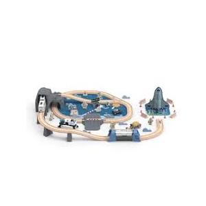 82 Pcs Wooden Train Set for Toddlers, Magnetic Train with Track for Kids Ages 3-6, Compatiable with Major Brands, Space Railway Playset Gifts for Boys and Girls Ages 3+
