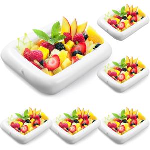 Lenwen 6 Pcs Inflatable Serving Bar Salad Ice Tray Food Drink Containers Buffet Serving Cooler Beverage Tub Ice Holder for BBQ Picnic Pool Party Supplies with Drain Plug, 28 x 22 Inch(White)