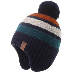 Boys Winter Hat Baby Beanies with Earflap Upgrade Fleece-Lined Skiing Toddler Hat (1-3T, B-green Stripes)