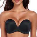 HACI Push Up Strapless Bra for Women Anti-Slip Padded Wireless Invisible (Pure Black, 34DD)