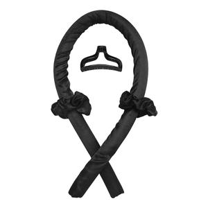Heatless Curling Rod Headband No Heat Silk Ribbon Curling Rod Hair Roller Curls with Hair Claw Clip Lazy Natural Soft Wave DIY Hair Rollers Styling Tool for Sleep in Overnight (Black)