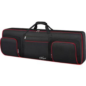 SNIGJAT 76 Key Keyboard Case Soft (Interior: 48.4"x 18"x6.1"), Padded Piano Case with Handle and Adjustable Shoulder Straps, Keyboard Gig Bag with 3 Pockets for Instrument Parts and Accessories (Black+Red)