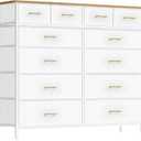 VASICAR White Dresser for Bedroom with 12 Deep Drawers, Wide Chest of Drawers, 55" TV Stand with Retro Wood Top, Tall Fabric Dresser for Closet, Nursery