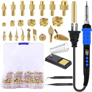 90W Digital Soldering Iron Heat Set Insert Tool,130PCS Threaded Inserts Nut,8PCS Heat Set Insert Tips,9PCS Pyrography Burning Tips Heat Set Insert Tool 3D Printing Tool for Inserts 3D Printing