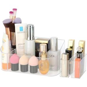 Clear Makeup Tray Holder Organizer Cosmetic Display Case, Small Makeup Organizer for Vanity Bathroom Counter Countertop Tabletop Desktop Vanity Drawers (Clear)