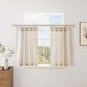 Aersas Short Natural Pinch Pleated Linen Kitchen Curtains 36 Inch Length 2 Panels Set Farmhouse Cafe Light Filtering Small Half Window Drapes for Bathroom Laundry Room RV 26x36