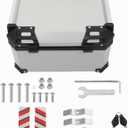 55L Motorcycle Top Case Tail Box with Backrest and Mounting Plate Hard Aluminum Alloy Watertightness Security Lock Against Theft Silver Metal Trunk Tour Tail Case