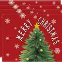 Artoid Mode Red Xmas Pine Snowflake Merry Christmas Placemats for Dining Table, 12 x 18 Inch Seasonal Winter Washable Table Mats Set of 4