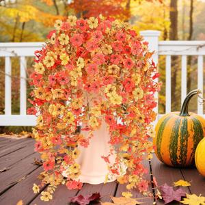 6 Bundles Artificial Fall Flowers for Outdoors Fake Plants Garden Home Fall Decor,UV Resistant Realistic Silk Faux Autumn Flower Indoor Outside Front Porch Patio Balcony Yard Farmhouse(Orange)