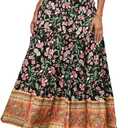 CFLONGE Summer Maxi Skirts for Women 2025 Fashion Boho Long Skirt Trendy Floral High Waist A Line Beach Skirt Vacation Outfit (M)