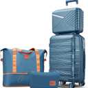 TRAVELEO 4 Piece Carry On Luggage Set 20 Inch, Expandable PP Hardshell Suitcase with Detachable Spinner Wheels TSA Lock, Includes Cosmetic Case, Travel Tote & Toiletry Bag, Lightweight (Peacock Blue)