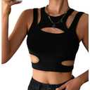 Milumia Women's Cut Out Gothic Tank Top Sexy Fitted Going Out Crop Tops Rave Club Black Small