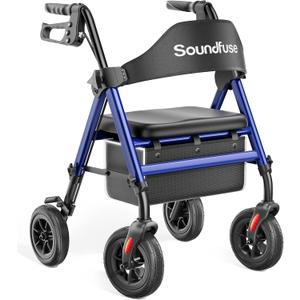 Rollator Walkers for Seniors with Seat, Foldable Lightweight Rolling Walker with 8" Big PU Wheels, Ergonomic Seat, Dual Height Adjustment (Blue)