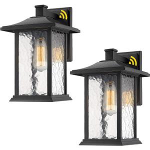 Beionxii Outdoor Wall Lights, 14inch Dusk to Dawn Exterior Wall Mount Sconce Front Porch Light, Black Cast Aluminum w/Water Glass - A272W-2PK