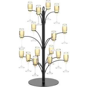 3-Tier 16-Holder Metal Cocktail Tree Stand, Champagne Tower for Glasses Wine Glass Holder Drink Tower, Heavy Duty Drink Stand for Martini Margarita Cups Weddings Parties