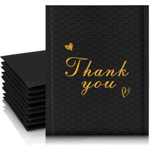 Thank You Bubble Mailers 8.5x12'' 25 Pack, Self Sealing Padded Envelopes, Strong Adhesion Bubble Envelopes, Waterproof Mailing Envelopes, Cushioning Shipping Envelopes - Black