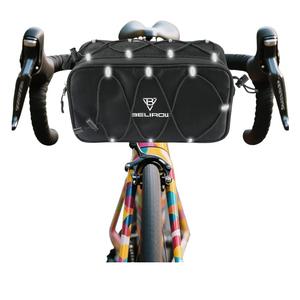 Bike Handlebar Bag, 4.3L Large Reflective Front Frame Pouch, Mild Waterproof and Hardening of the Shell, Road Mountain Bicycle Professional Travel Accessories, Installable Cycling Seat Storage Bags, Black