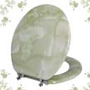 Round Toilet Seat Natural Wood Toilet Seat with Zinc Alloy Hinges, Easy to Install also Easy to Clean, Anti-pinch Marble Toilet Seat by Angol Shiold (Round, Green Marble)
