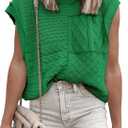 EVALESS Womens Short Sleeve Sweater Summer Fall 2025 Round Neck Crochet Pullover Cap Sleeve Knit Oversized Sweater Vest Tops (M)