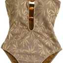 SOLY HUX Women's One Piece Swimsuit Cutout Bathing Suits High Cut Swimwear Vacation Cruise Wear Khaki Graphic Medium