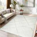 jinchan 5x7 Area Rug, Washable Abstract Geometric Grid Rug, Non-Slip Soft Accent Carpet for Living Room, Bedroom, Dining Room, Taupe Lines