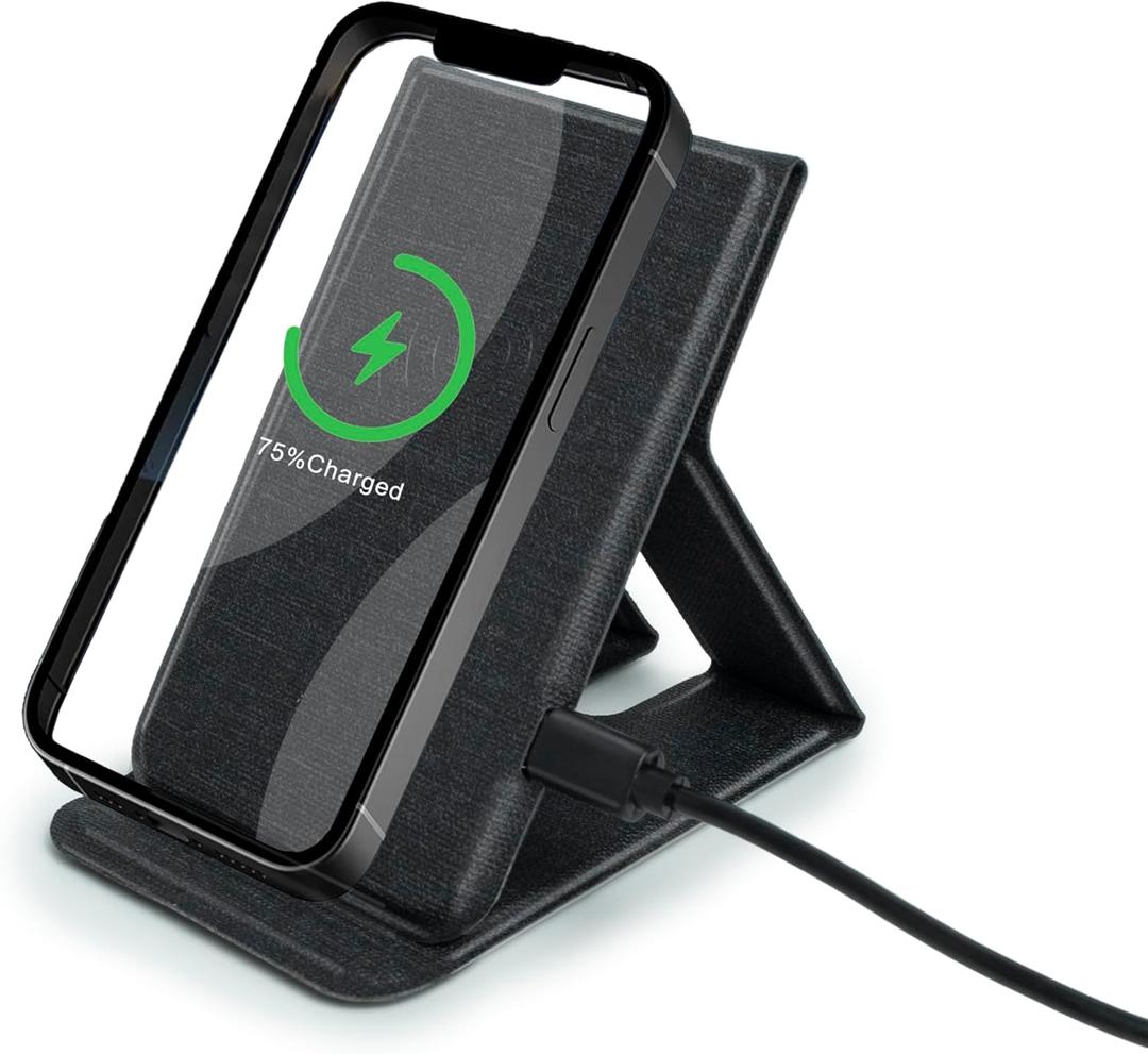 Phone Holder Wireless Charger, Foldable Phone Charger 15W, Portable Fast Wireless Charging Stand, Compatible with iPhone 15 14 13 12 Pro XS 8 Plus Galaxy S23 S22 S21 Note 20 etcBlack