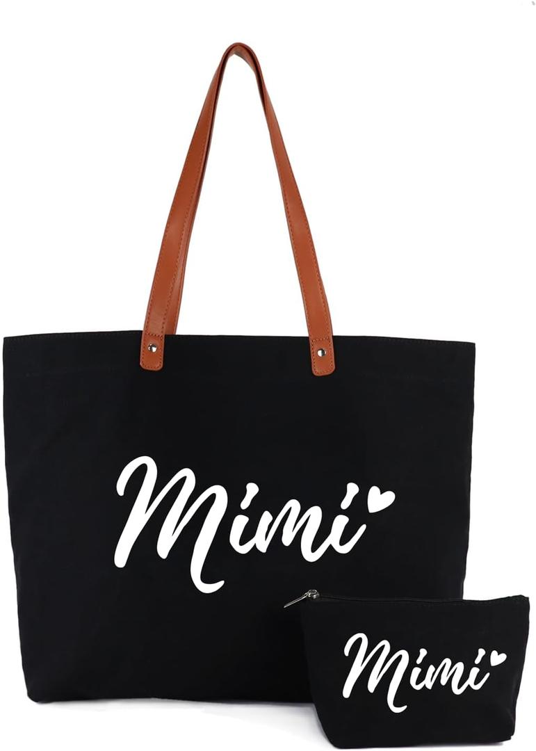Lamyba Christmas Gifts for Gigi Nana Mimi, Grandma Tote Bag with Makeup Bag, Black