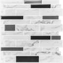 LONGKING 10-Sheet Peel and Stick Tile Backsplash, Vinyl 3D Self-Adhesive Tile Stickers for Kitchen, Bathroom, Counter Top, Marble 77 (12inches x 12inches)