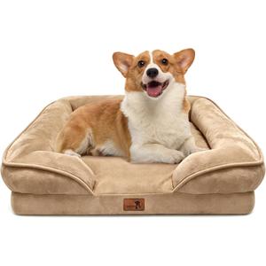 Spotted Play Orthopedic Dog Bed with Sides - Sofa Beds for Medium Dogs, Supportive Foam Pet Couch Bed with Washable Removable Cover, Waterproof Lining and Non-Slip Bottom, Brown - M