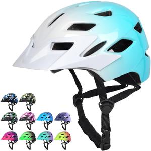 Kids Bike Helmet,Bavilk Kids Boys Girls Bike Helmets with LED Light Detachable Visor Children Youth Teen Multi-Sport for Skating Cycling Scooter Skateboard Adjustable & Lightweight 19.7"-22.4" (Glossy White Blue)
