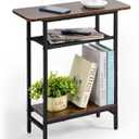 Narrow Side Table for Living Room, 3-Tier Thin End Table with Wide Storage Tabletop, Slim Sofa Table for Small Spaces, Rustic Brown Skinny Nightstand for Bedroom or Couch (22.7L x 8.6W x 23.6H)