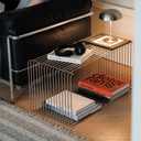 Stainless Steel Side Table,Square Geometry Retro Side Table Linear Metal End Table,Wire Cube Storage Rack, Book Stackable, Stainless Steel Coffee TableMulti-Purpose Accent Table
