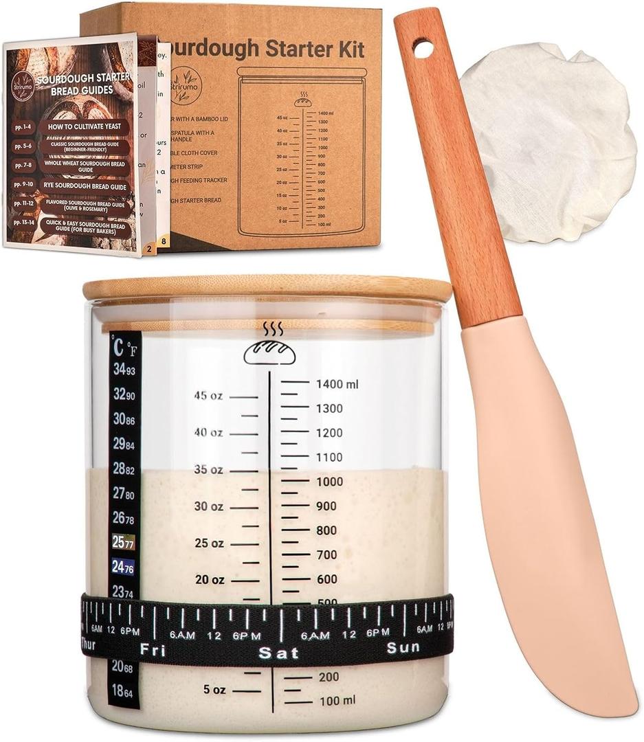 58oz Sourdough Starter Jar Kit Large Glass Fermentation Jar with Feeding Tracker, Sourdough Starter Recipe Guide, and Essential Bread Baking Tools for Homemade Sourdough