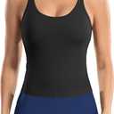 ATTRACO Women Ribbed Workout Crop Tops with Built in Bra Yoga Racerback Tank Top Tight Fit (6, Black) Medium
