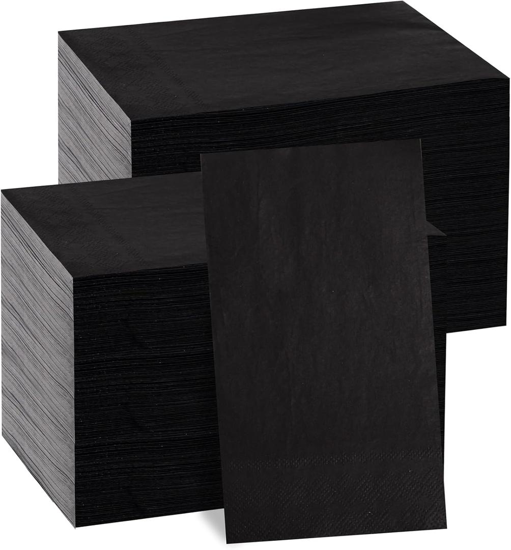 BUCLA 200-Count 3-Ply Disposable Black Napkins - Black Paper Napkins Premium Quality - Halloween Dinner Napkins Soft, Absorbent for Kitchen, Parties, Weddings, Halloween &New Year