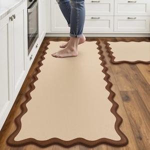 Arenarug Scalloped Kitchen Mats Rugs Sets of 2 Cushioned Anti Fatigue Floor Mat Waterproof Kitchen Rugs Non Slip Foam Comfort Standing Mat for Sink Laundry, Terracota