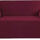H.VERSAILTEX Stretch Couch Cover Loveseat Covers for 2 Cushion Couch Loveseat Slipcover|Sofa Cover for Love seat 1 Piece, Textured Checked Jacquard Fabric(58'-70' Wide, Burgundy Red)