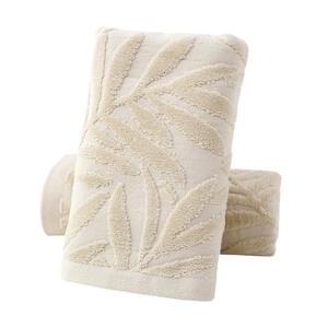 Pidada Hand Towels Set of 2 Leaf Pattern 100% Cotton Absorbent Soft Decorative Towel for Bathroom (Light Brown)